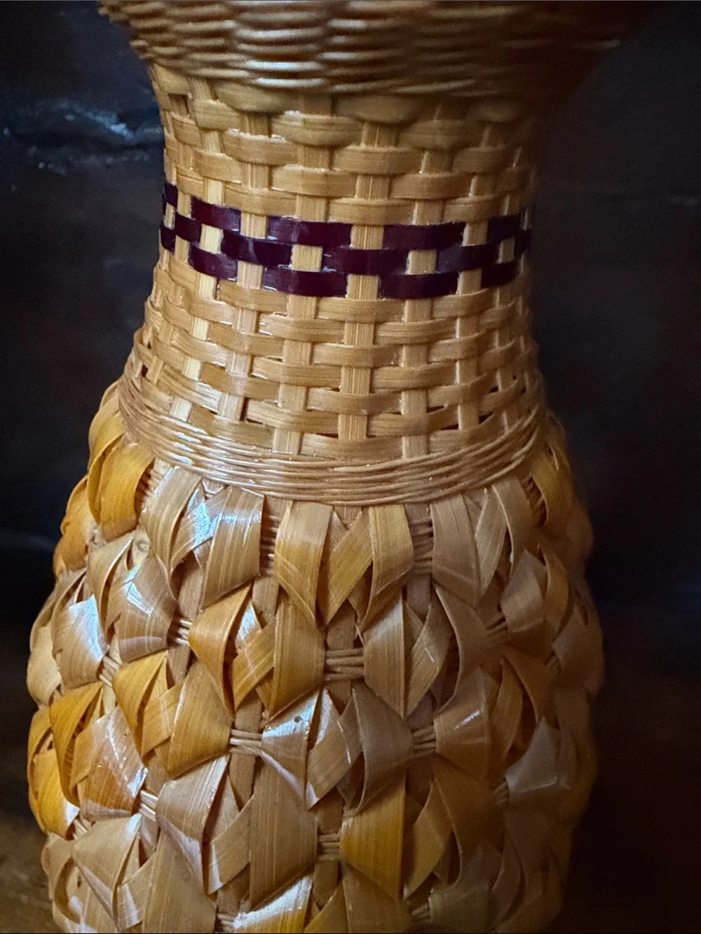 Vintage Rattan Handwoven Natural Brown Decorative Vase - Pineapple Style